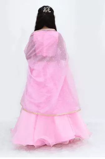 Pink organza plain lehenga for girls