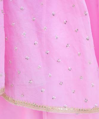 Pink organza plain lehenga for girls 3