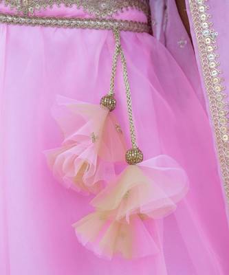 Pink organza plain lehenga for girls 4
