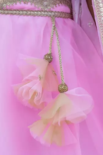 Pink organza plain lehenga for girls