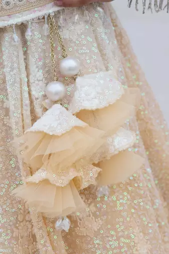 Beige georgette embroidered lehenga for girls