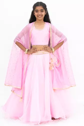 Pink organza plain lehenga for girls