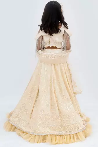 Beige georgette embroidered lehenga for girls