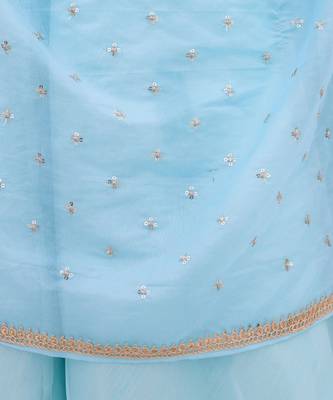 Blue organza plain lehenga for girls 3