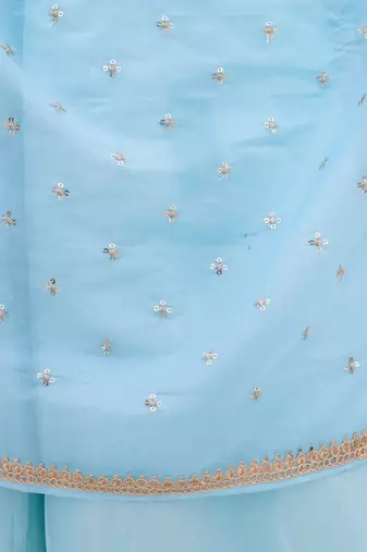 Blue organza plain lehenga for girls
