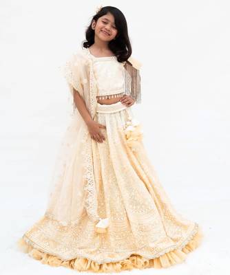 Beige georgette embroidered lehenga for girls 5