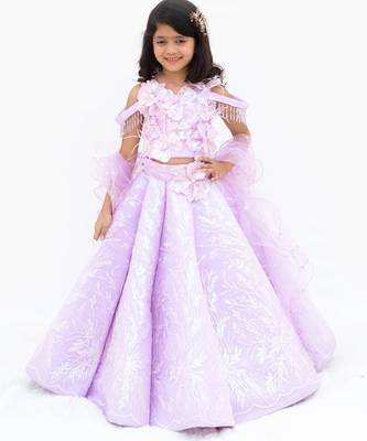 Purple net embroidered lehenga for girls 1