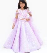 Purple net embroidered lehenga for girls
