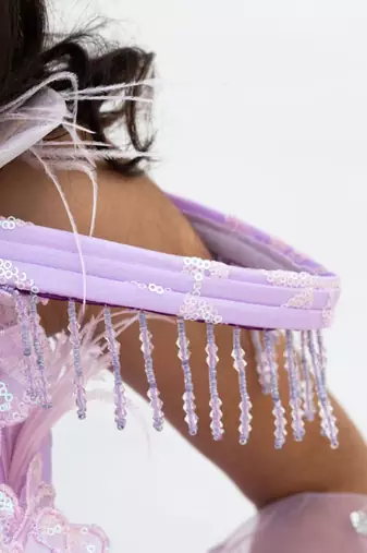 Purple net embroidered lehenga for girls