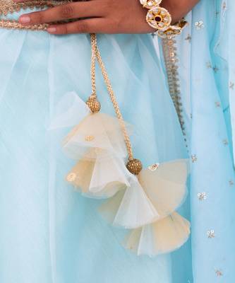 Blue organza plain lehenga for girls 5