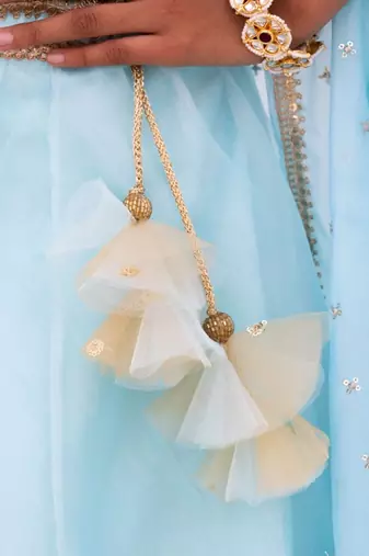 Blue organza plain lehenga for girls