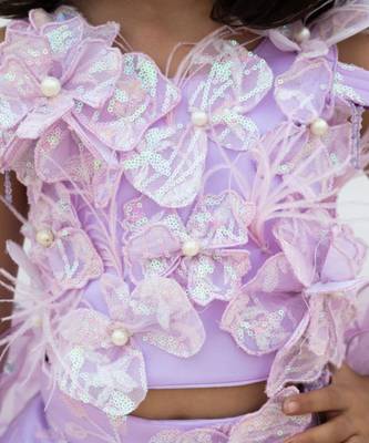 Purple net embroidered lehenga for girls 3
