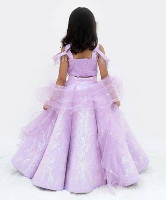 Purple net embroidered lehenga for girls 4