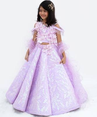Purple net embroidered lehenga for girls 5