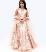 Peach net embroidered lehenga for girls
