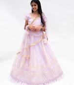Purple net embroidered lehenga for girls
