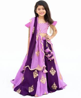 Purple georgette embroidered lehenga for girls 1