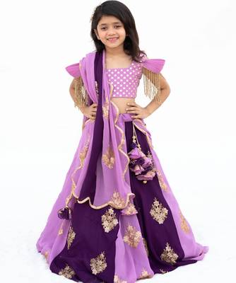 Purple georgette embroidered lehenga for girls 2