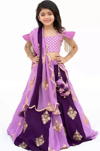 Purple georgette embroidered lehenga for girls