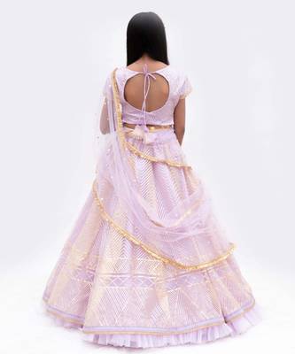 Purple net embroidered lehenga for girls 4