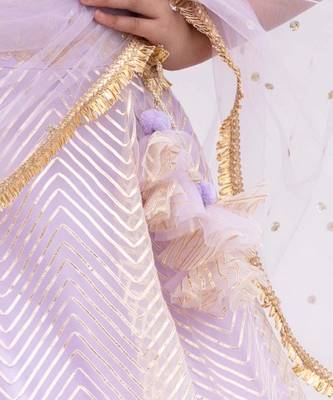 Purple net embroidered lehenga for girls 5