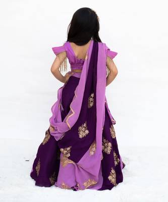 Purple georgette embroidered lehenga for girls 5