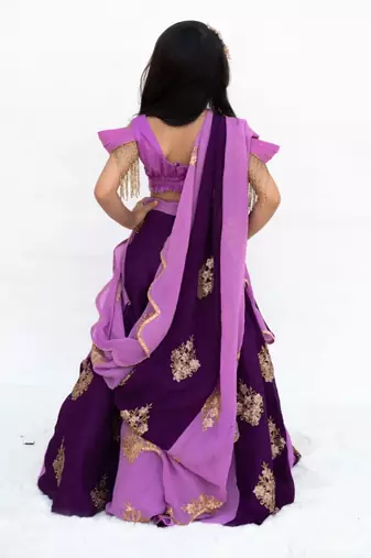 Purple georgette embroidered lehenga for girls
