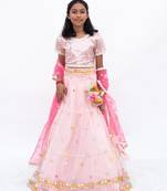 Pink net embroidered lehenga for girls