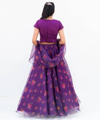 Purple organza printed lehenga for girls 4