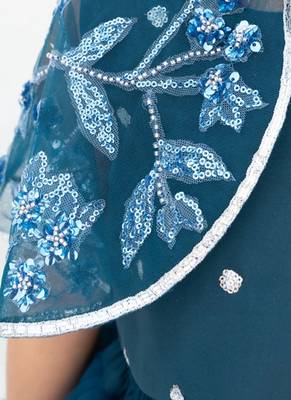 Teal blue net plain lehenga for girls 5