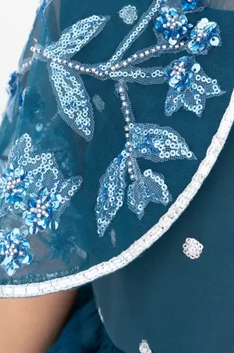 Teal blue net plain lehenga for girls