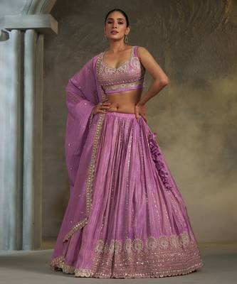 Purlpe Viscose Tissue Embroidered Stitched Lehenga Choli With Duptta  1