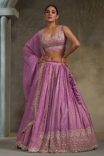 Purlpe Viscose Tissue Embroidered Stitched Lehenga Choli With Duptta 