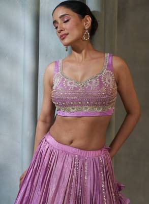 Purlpe Viscose Tissue Embroidered Stitched Lehenga Choli With Duptta  2