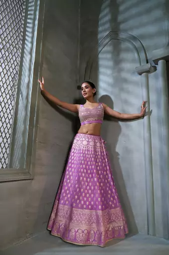 Purlpe Viscose Tissue Embroidered Stitched Lehenga Choli With Duptta 