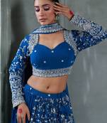 Blue Viscose Tissue Embroidered Stitched Lehenga Choli With Duptta 
