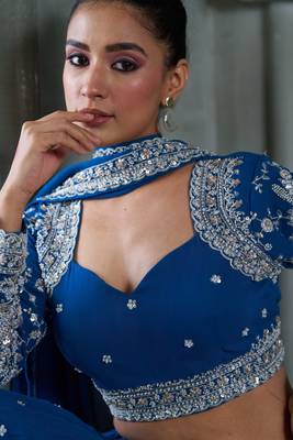 Blue Viscose Tissue Embroidered Stitched Lehenga Choli With Duptta  3