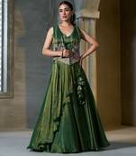Green Viscose Tissue Embroidered Stitched Lehenga Choli With Duptta 