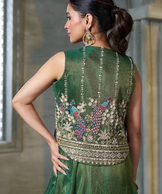 Green Viscose Tissue Embroidered Stitched Lehenga Choli With Duptta  4