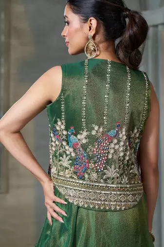 Green Viscose Tissue Embroidered Stitched Lehenga Choli With Duptta 