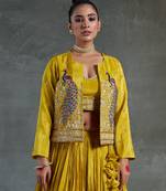 Yellow Viscose Tissue Embroidered Stitched Lehenga Choli With Duptta 