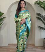 Green paithani silk blend saree with rich contrast weaving pallu and border & blouse