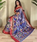 Royal blue paithani silk saree with rich contrast weaving pallu and border & blouse