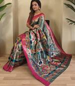 Green paithani silk saree with rich contrast weaving pallu and border & blouse