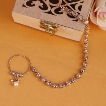 Traditional round shape crystal gold plated nose ring with chain(nathiya) 1