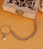 Traditional round shape crystal gold plated nose ring with chain(nathiya)