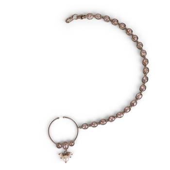 Traditional round shape crystal gold plated nose ring with chain(nathiya) 2