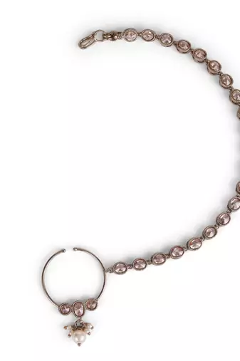 Traditional round shape crystal gold plated nose ring with chain(nathiya)