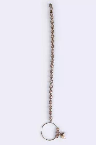 Traditional round shape crystal gold plated nose ring with chain(nathiya)