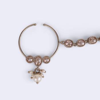 Traditional round shape crystal gold plated nose ring with chain(nathiya) 4